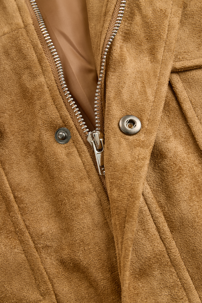 Men's Vintage Suede Fleece Collar Patchwork Multi-Pocket Zipper Coat