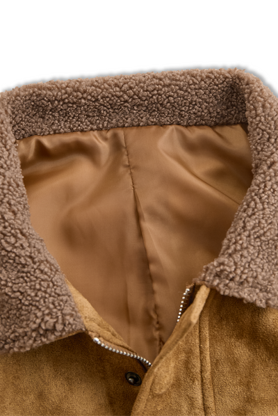 Men's Vintage Suede Fleece Collar Patchwork Multi-Pocket Zipper Coat