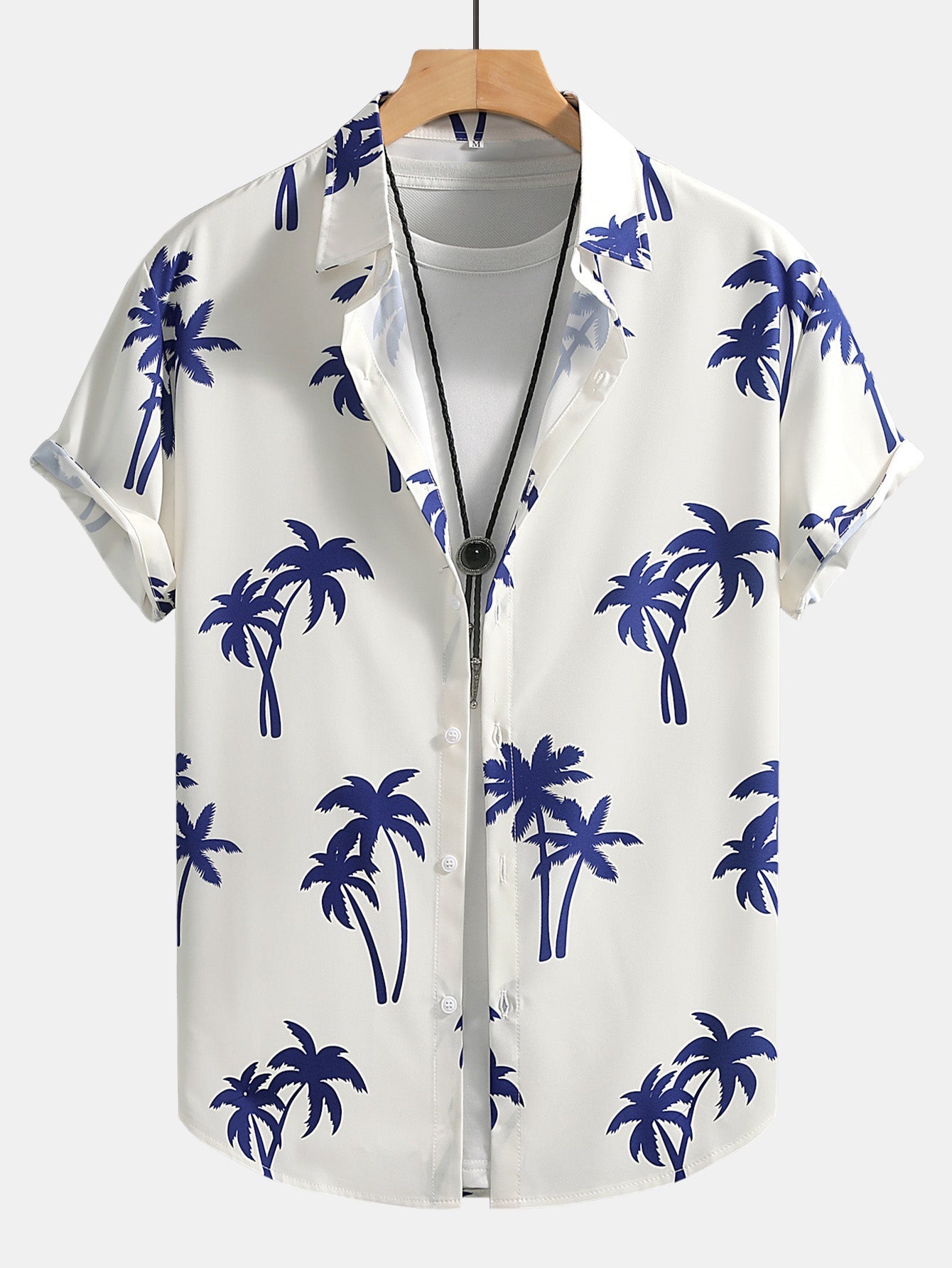 Eligio® | Palm Tree Print Button Up Shirt & Man Mid Length Drawstring Swim Shorts