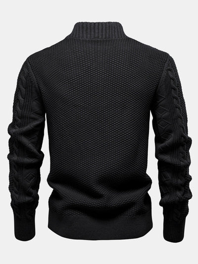 Eladio® | Twist Jacquard Zipper Stand Collar Sweater