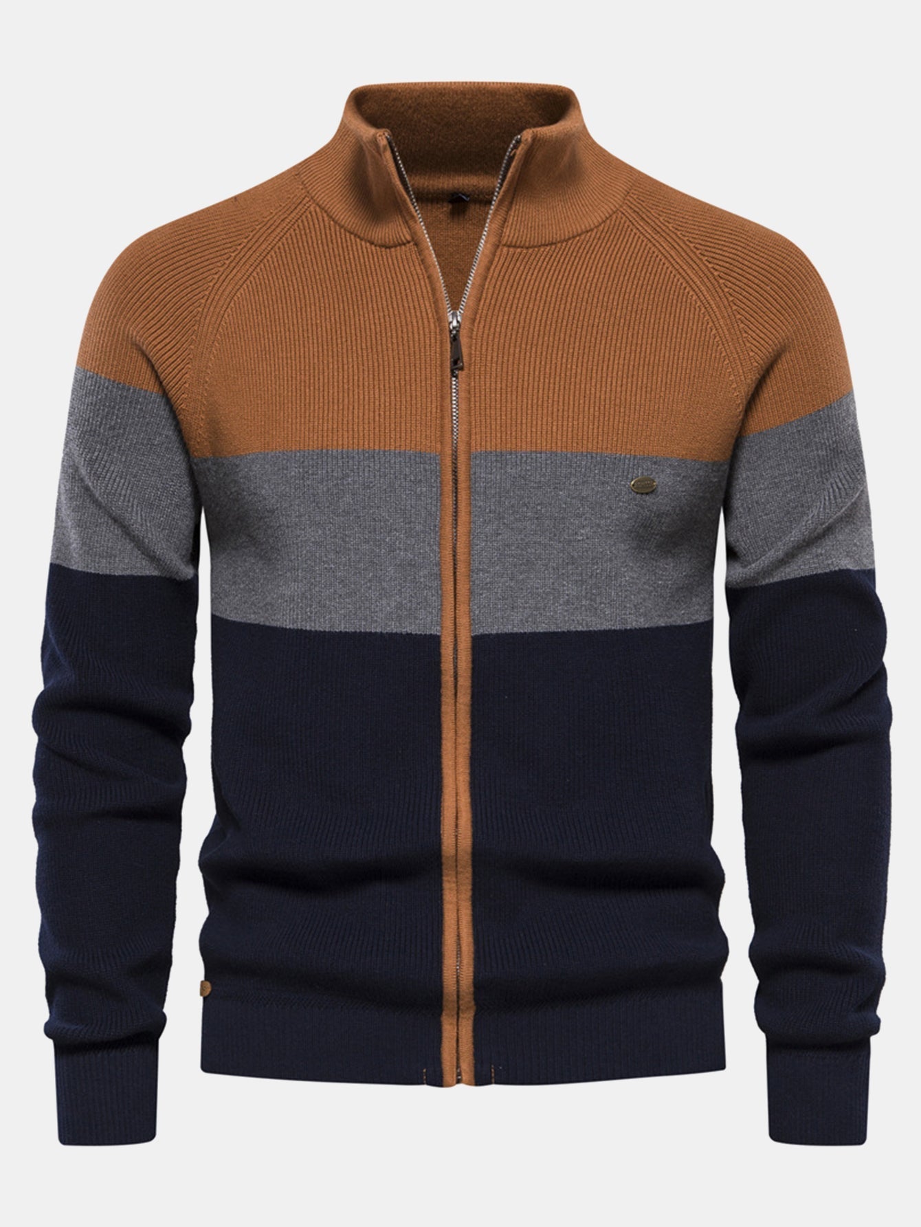 Dume® | Color Block Zipper Stand Collar Sweater