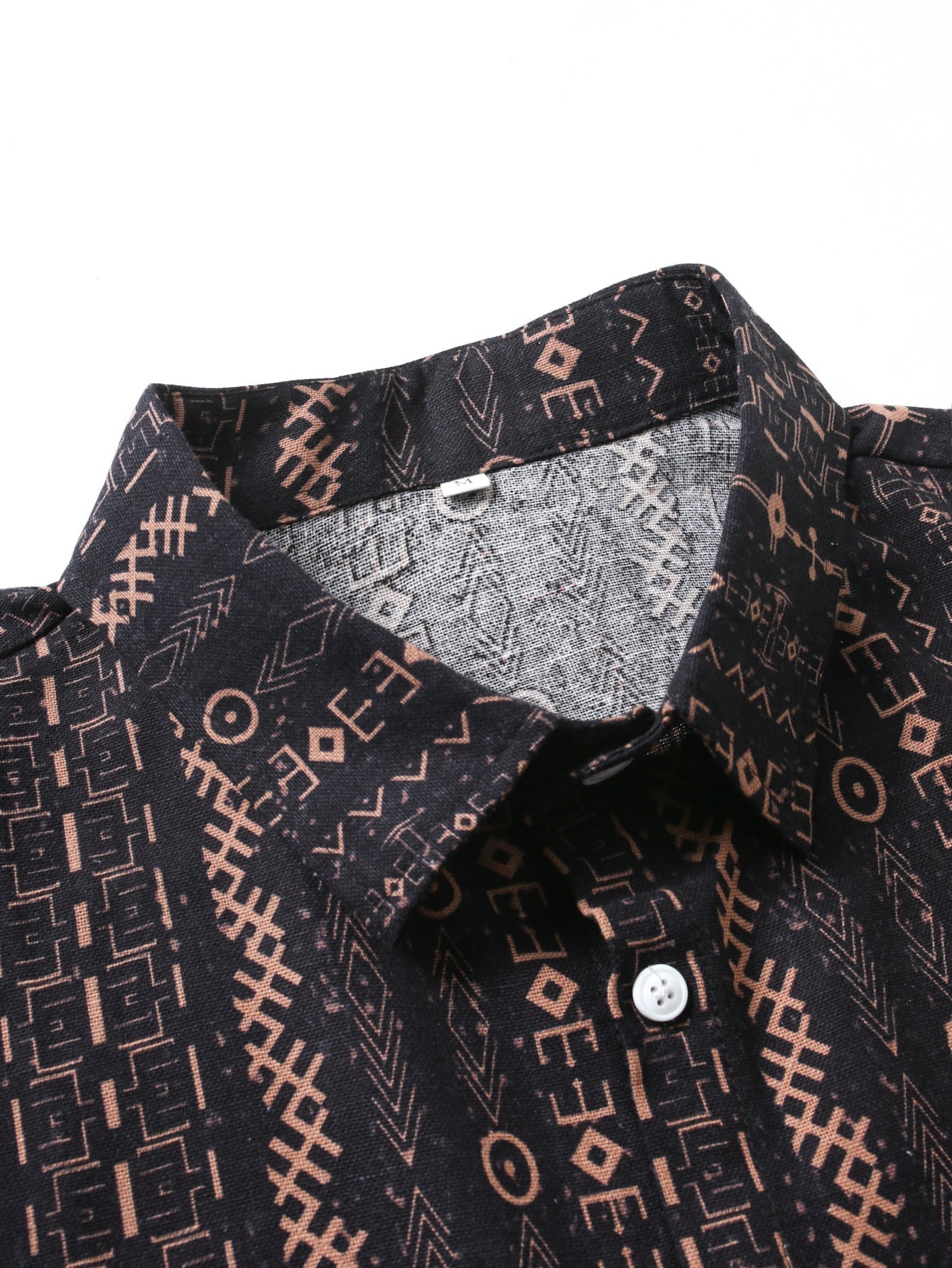 Atahualpa® | Linen Look Ethnic Geometric Print Button Up Shirt