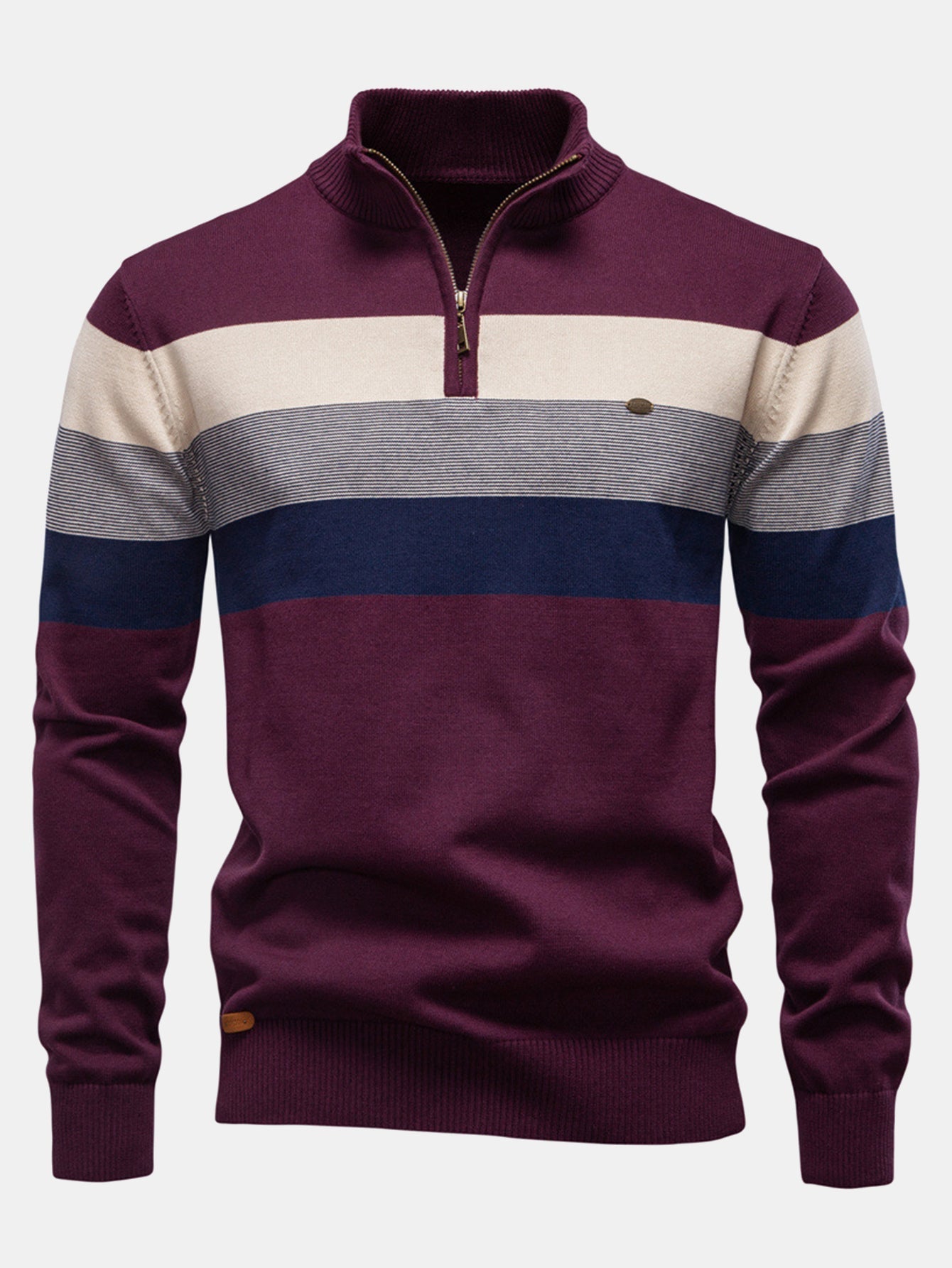 Gracián® | Contrast Stripe Quarter Zip Sweater