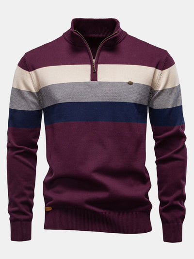 Gracián® | Contrast Stripe Quarter Zip Sweater