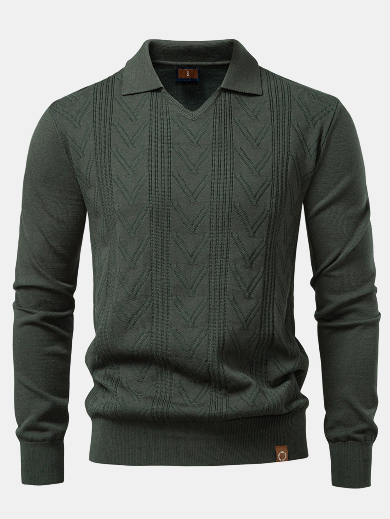 Thomas | Long Sleeve V-Neck Knit Polo Shirt