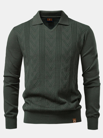 Thomas | Long Sleeve V-Neck Knit Polo Shirt
