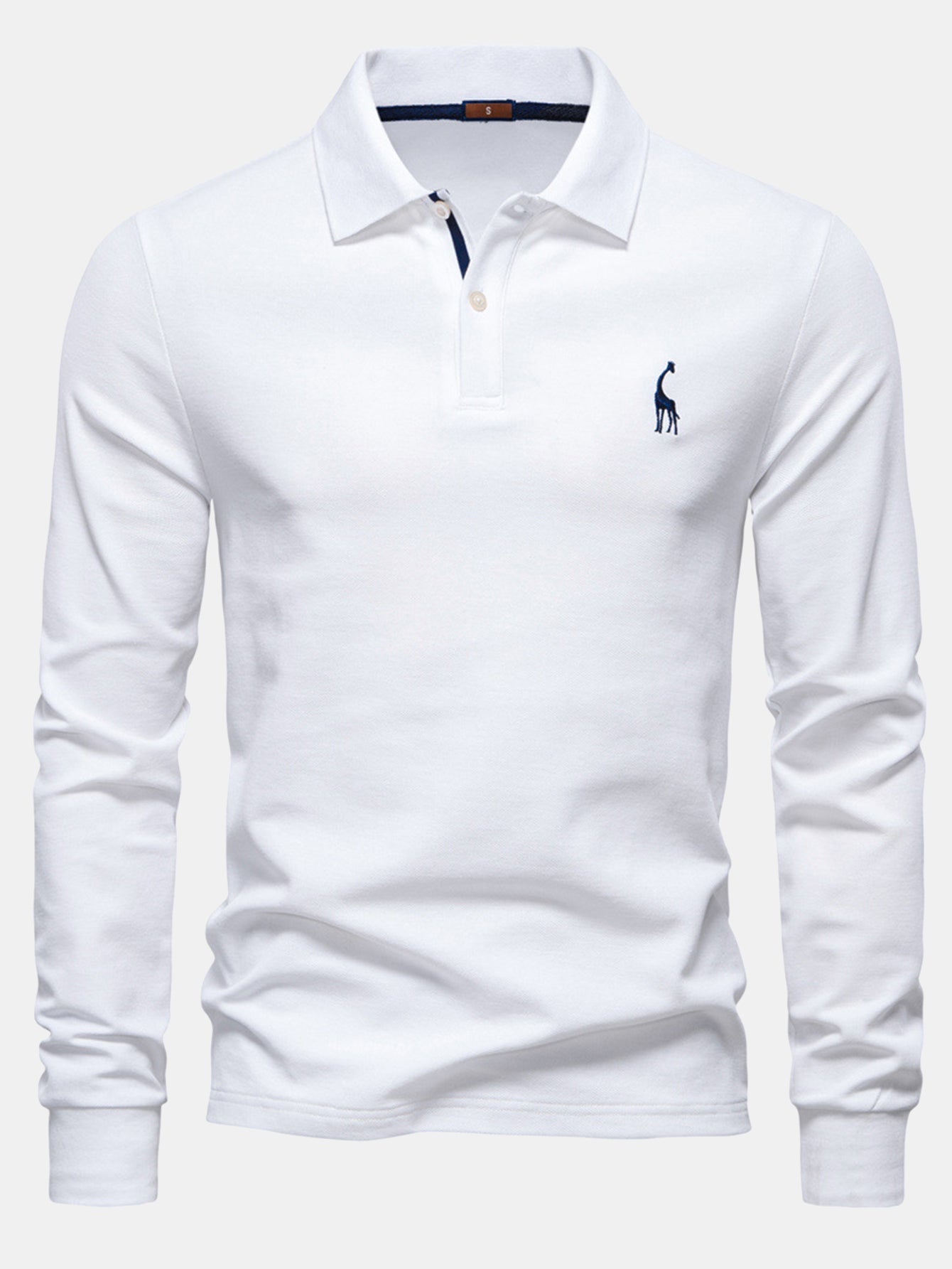 Hubert® | Long Sleeved Giraffe Embroidery Polo Shirt