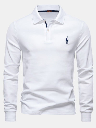 Hubert® | Long Sleeved Giraffe Embroidery Polo Shirt