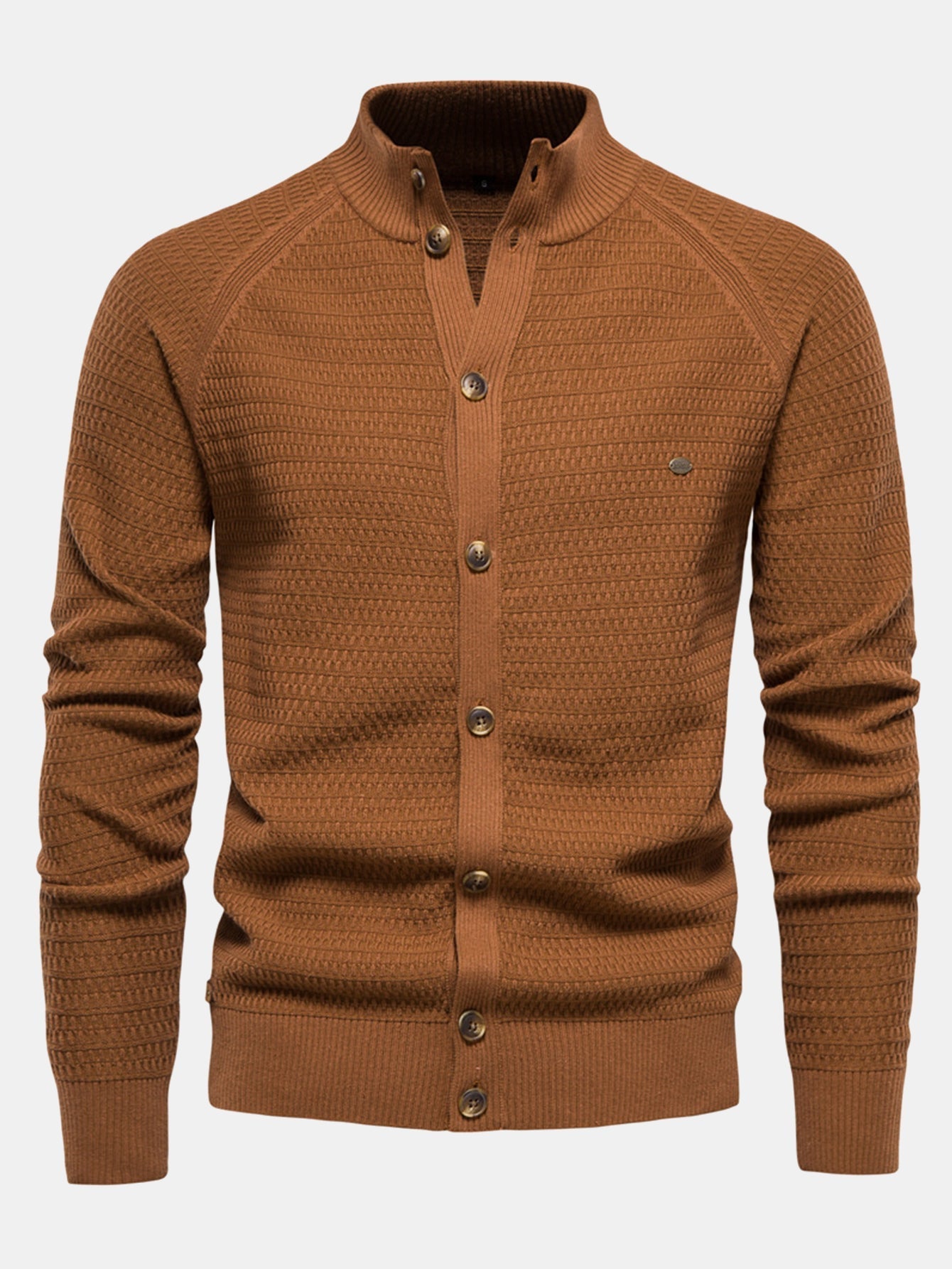 Dov® | Textured Stand Collar Button Up Sweater