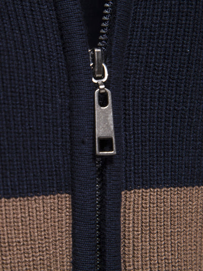 Dume® | Color Block Zipper Stand Collar Sweater