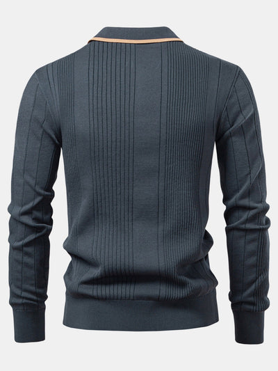 Timothy | Long Sleeved Knitted Stripe Jacquard Polo Shirt