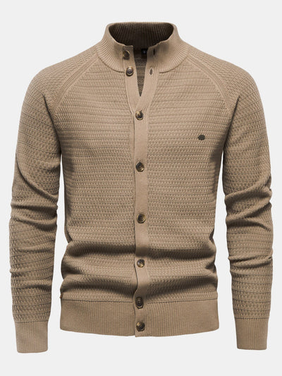 Dov® | Textured Stand Collar Button Up Sweater