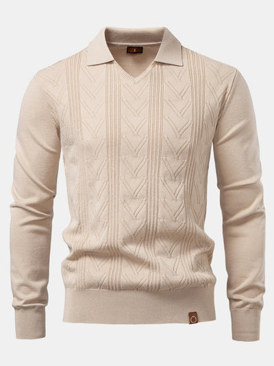 Thomas | Long Sleeve V-Neck Knit Polo Shirt
