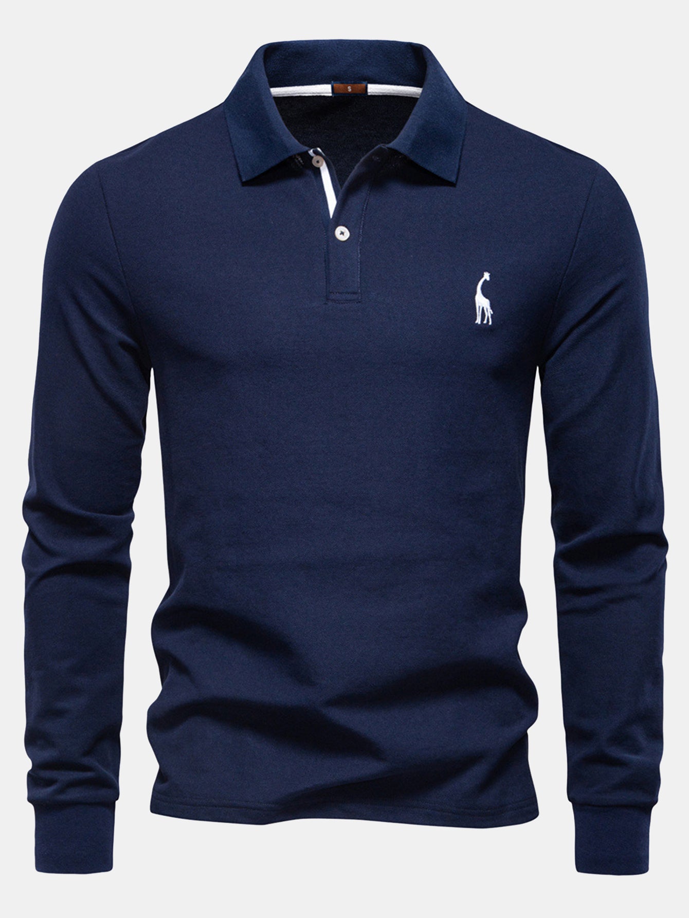 Hubert® | Long Sleeved Giraffe Embroidery Polo Shirt