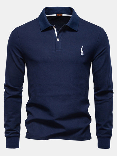 Hubert® | Long Sleeved Giraffe Embroidery Polo Shirt