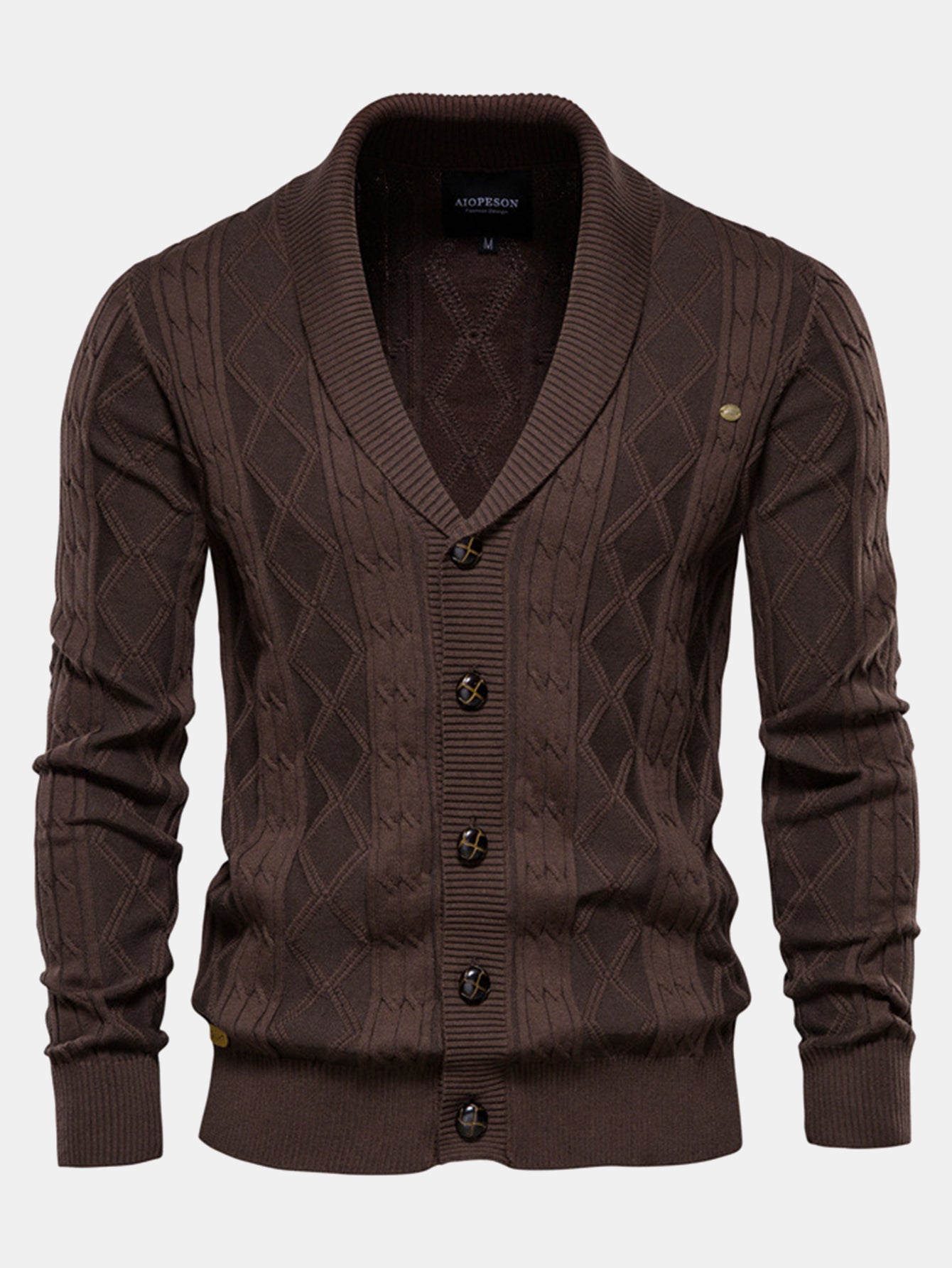 Donato® | Geometric Jacquard Shawl Collar Cardigan Sweater