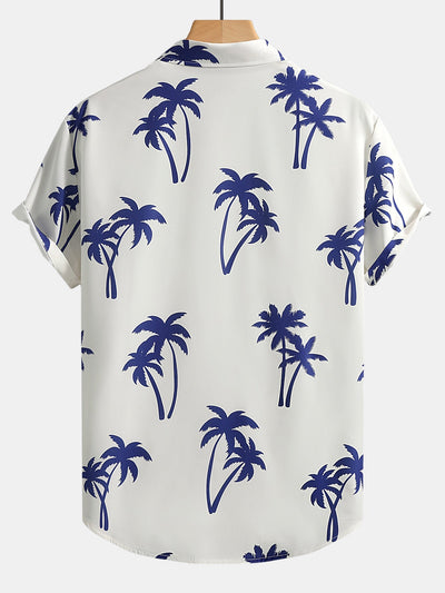 Eligio® | Palm Tree Print Button Up Shirt & Man Mid Length Drawstring Swim Shorts