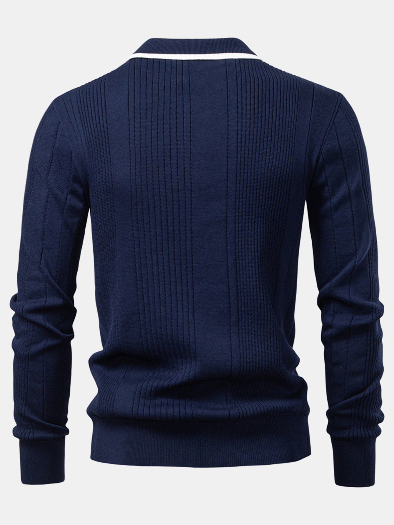 Higinio® | Long Sleeved Knitted Stripe Jacquard Polo Shirt