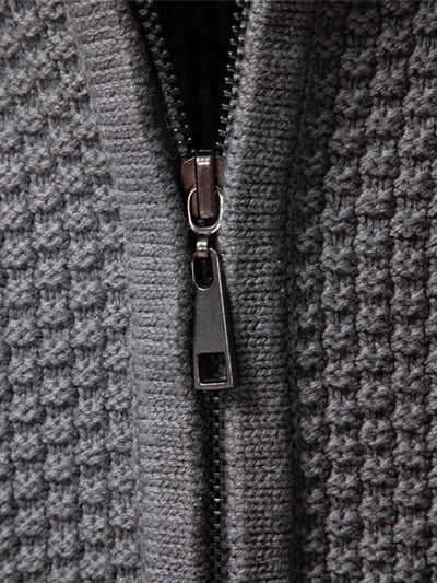 Eladio® | Twist Jacquard Zipper Stand Collar Sweater