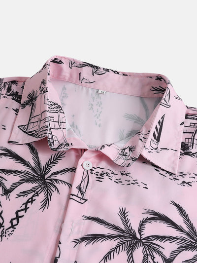 Hermes® | Palm Tree Sailboat Print Button Up Shirt & Swim Shorts