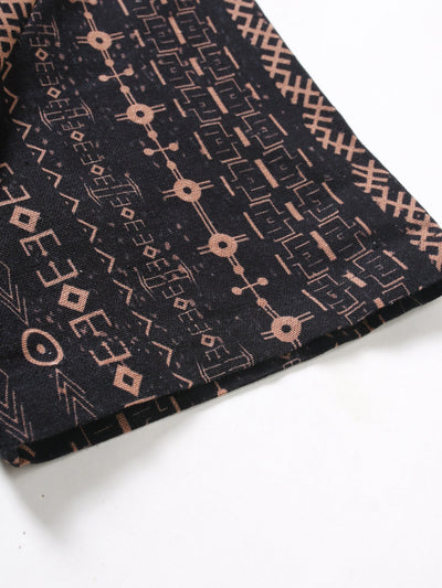 Horacio® | Linen Look Ethnic Geometric Print Button Up Shirt