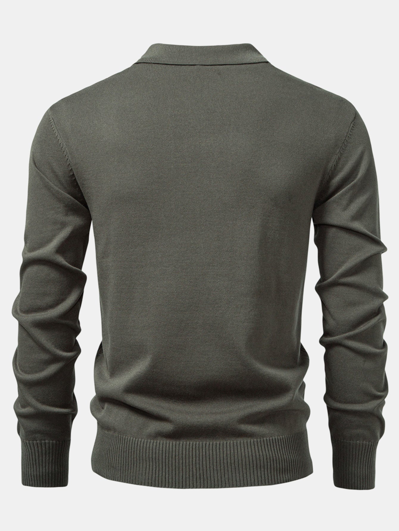 Steven | Long Sleeved Knitted Geometric Jacquard Zippe Polo Shirt