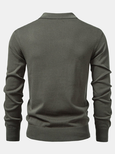 Steven | Long Sleeved Knitted Geometric Jacquard Zippe Polo Shirt