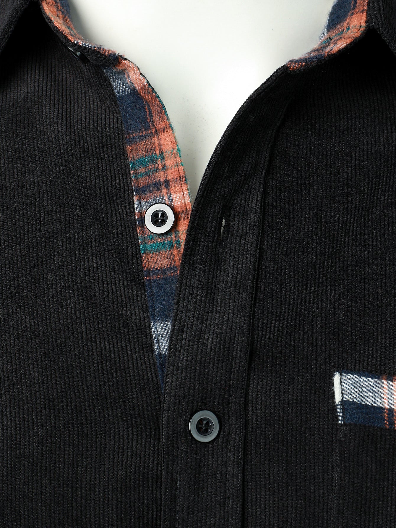 Felicio® | Corduroy Plaid Panel Button Up Shirt