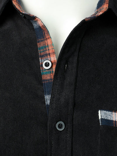 Felicio® | Corduroy Plaid Panel Button Up Shirt