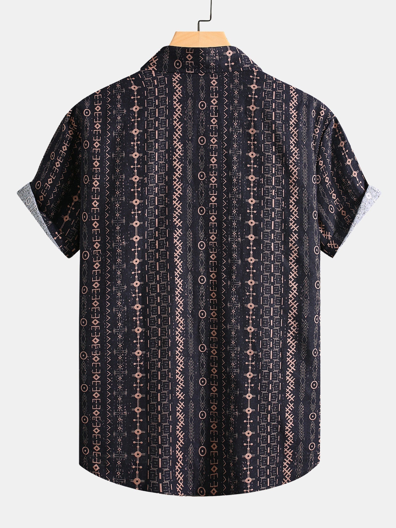 Atahualpa® | Linen Look Ethnic Geometric Print Button Up Shirt