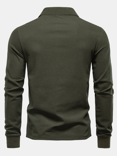 Hubert® | Long Sleeved Giraffe Embroidery Polo Shirt