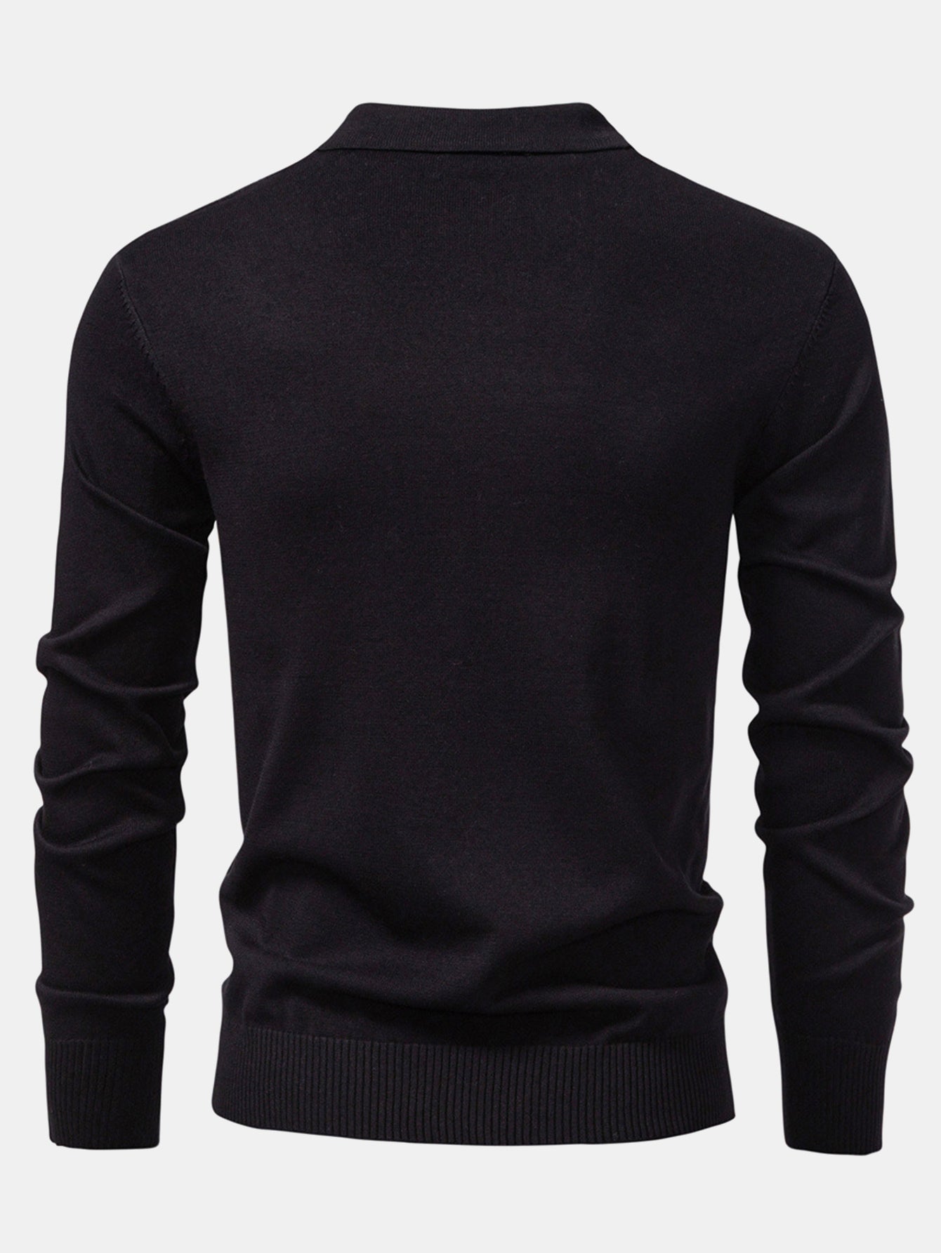 Steven | Long Sleeved Knitted Geometric Jacquard Zippe Polo Shirt
