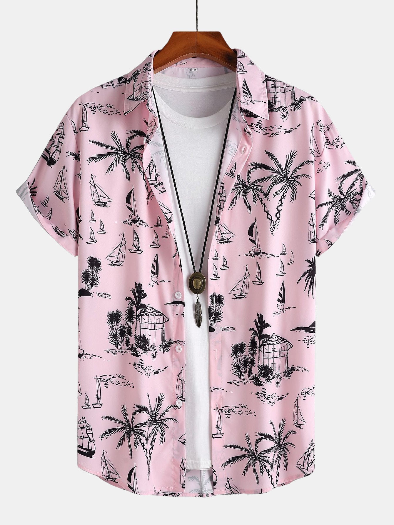 Hermes® | Palm Tree Sailboat Print Button Up Shirt & Swim Shorts