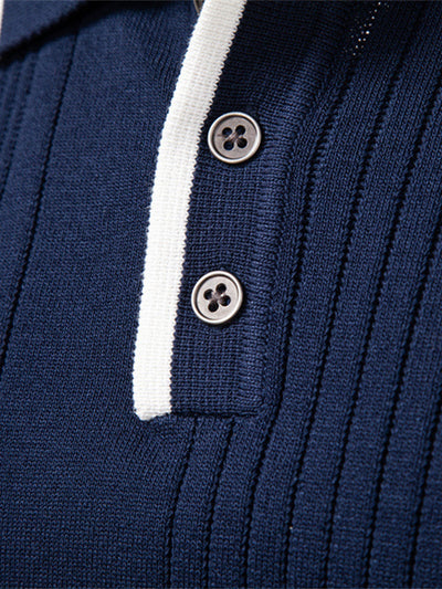Timothy | Long Sleeved Knitted Stripe Jacquard Polo Shirt