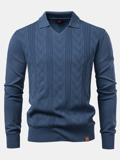 Thomas | Long Sleeve V-Neck Knit Polo Shirt