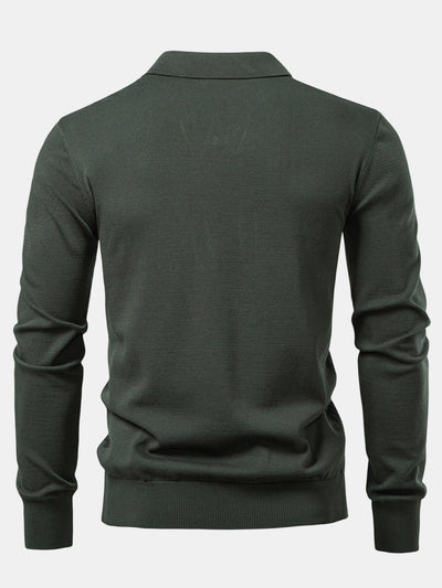 Thomas | Long Sleeve V-Neck Knit Polo Shirt