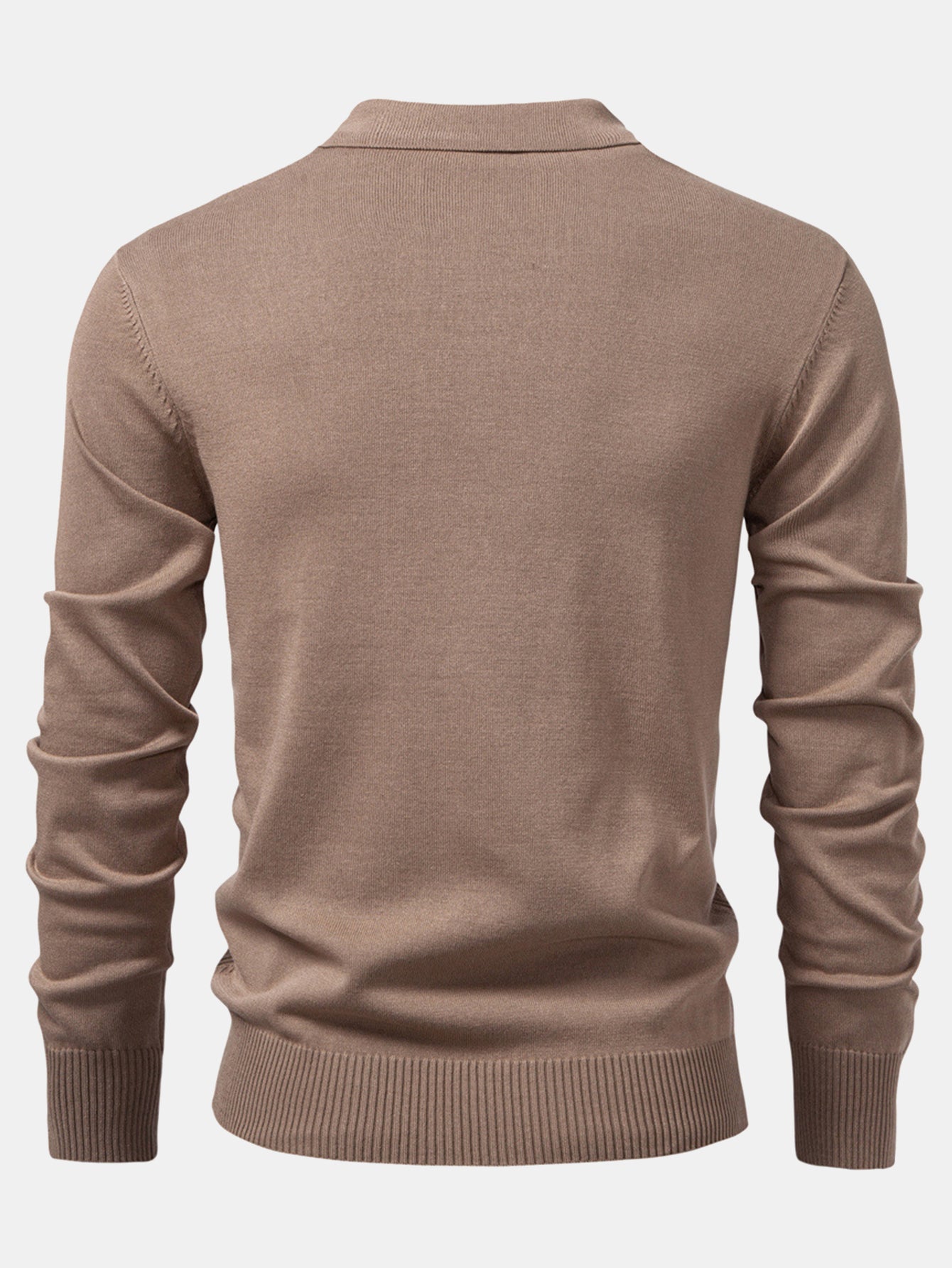 Steven | Long Sleeved Knitted Geometric Jacquard Zippe Polo Shirt