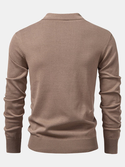Steven | Long Sleeved Knitted Geometric Jacquard Zippe Polo Shirt