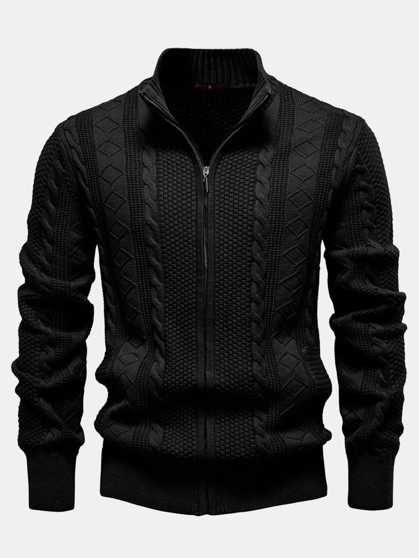 Eladio® | Twist Jacquard Zipper Stand Collar Sweater