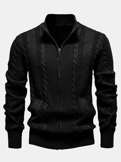 Eladio® | Twist Jacquard Zipper Stand Collar Sweater