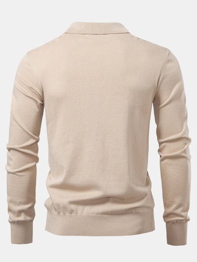Hernán® | Long Sleeve V-Neck Knit Polo Shirt