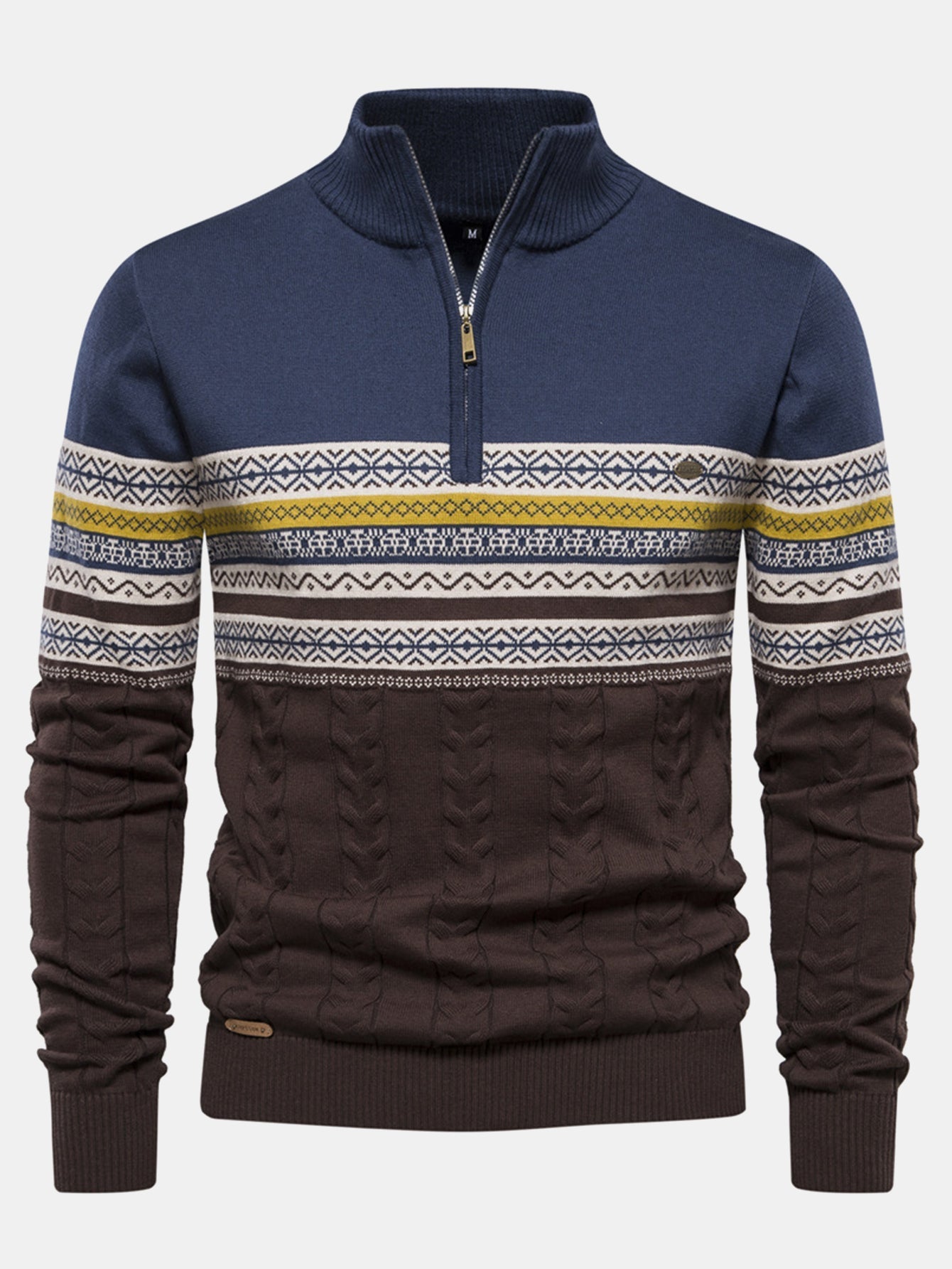 Hanibal® | Contrast Geometric Jacquard Quarter-Zip Sweater