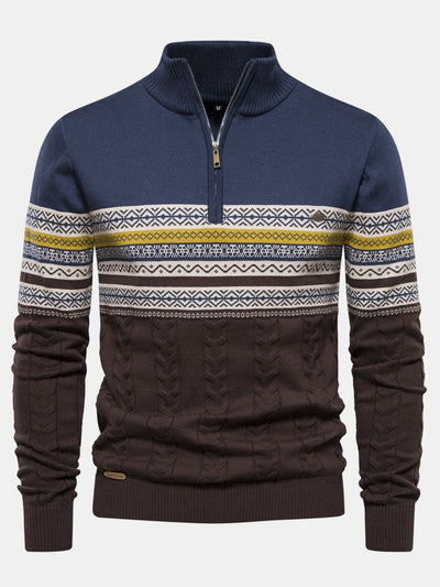Hanibal® | Contrast Geometric Jacquard Quarter-Zip Sweater