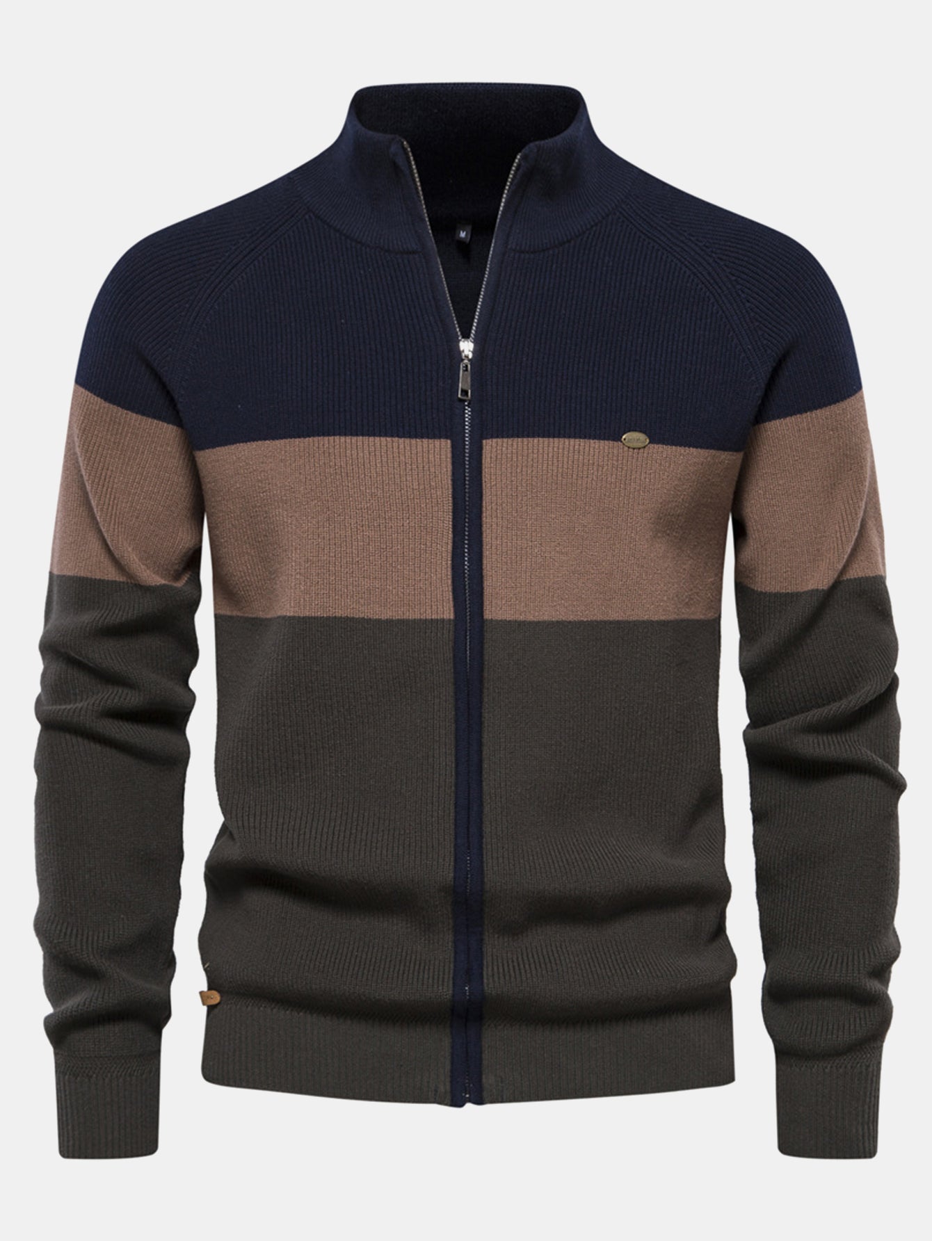 Dume® | Color Block Zipper Stand Collar Sweater