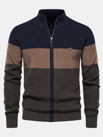 Dume® | Color Block Zipper Stand Collar Sweater