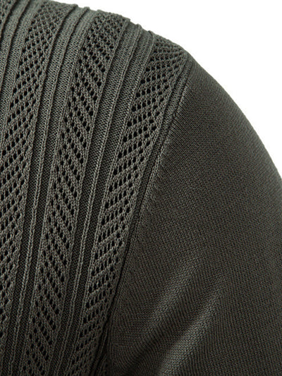 Steven | Long Sleeved Knitted Geometric Jacquard Zippe Polo Shirt