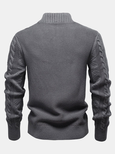 Eladio® | Twist Jacquard Zipper Stand Collar Sweater
