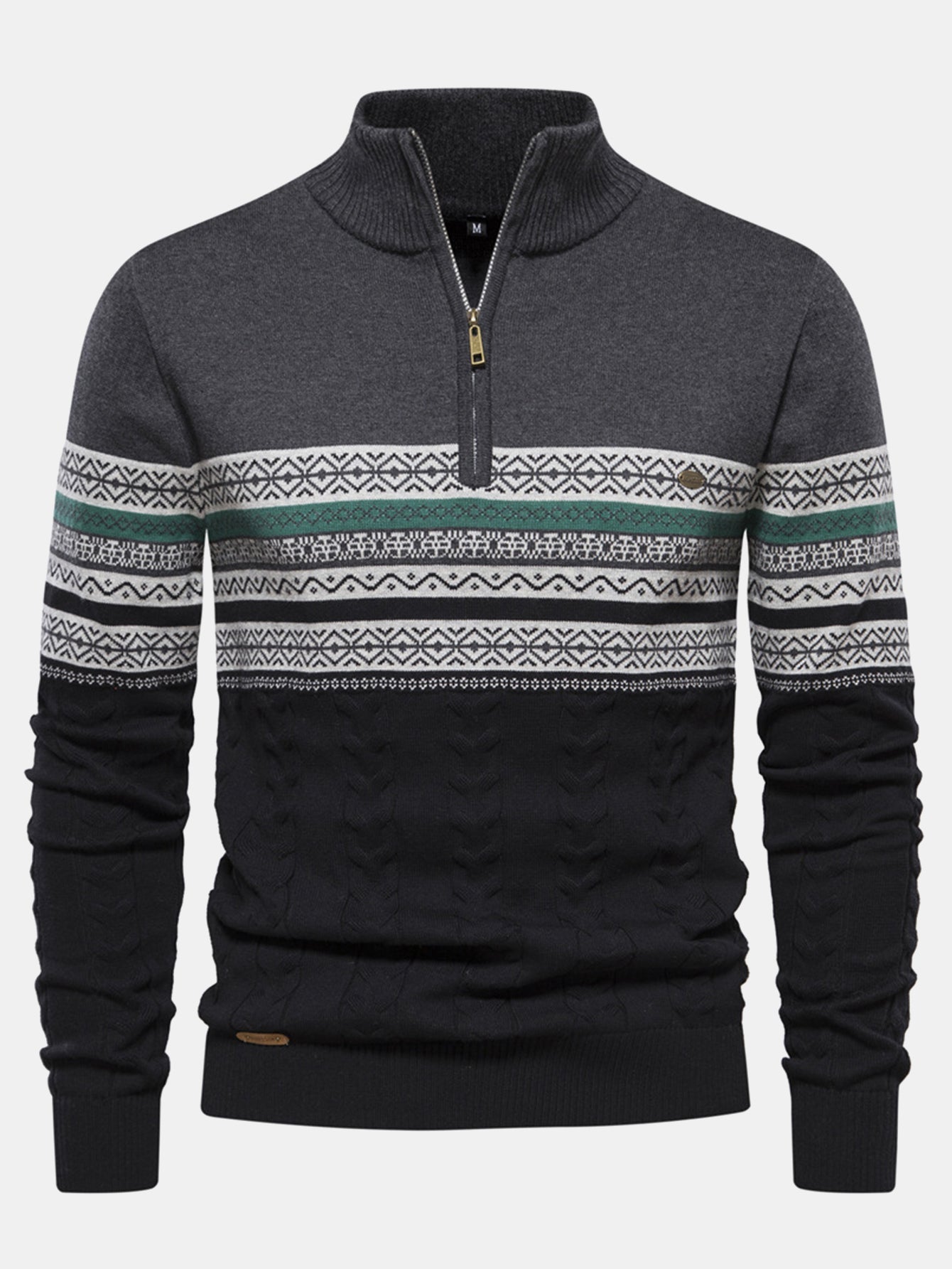 Hanibal® | Contrast Geometric Jacquard Quarter-Zip Sweater