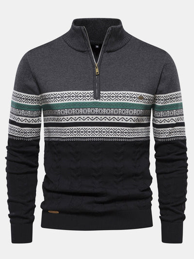 Hanibal® | Contrast Geometric Jacquard Quarter-Zip Sweater