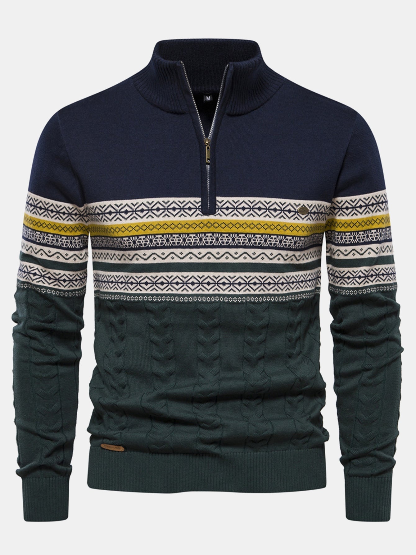 Hanibal® | Contrast Geometric Jacquard Quarter-Zip Sweater